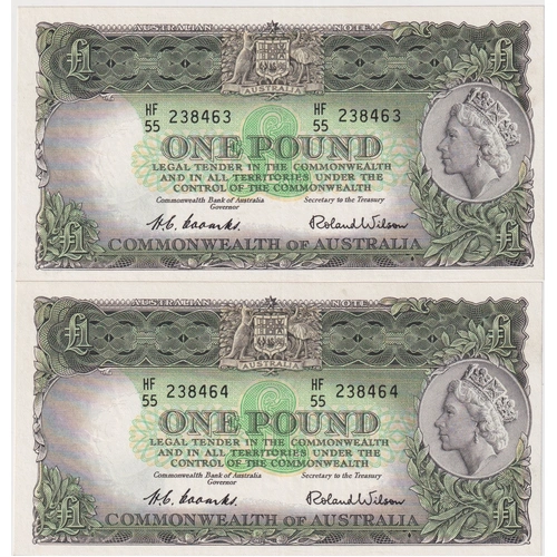 1953 One Pound Consecutive Pair Coombs/Wilson R33 Uncirculated