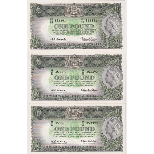 1961 One Pound Consecutive Trio Coombs/Wilson R34a Uncirculated