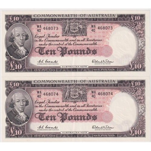 1960 Ten Pound Consecutive Pair Coombs/Wilson R63 good EF
