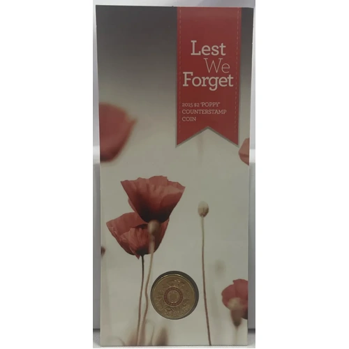 2015 2 Dollar Counterstamped Coin Lest We Forget Uncirculated