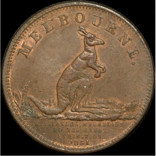WJ Taylor Copper Halfpenny Token ca 1854 A# 573 good EF