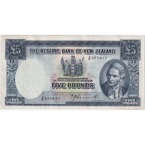 New Zealand 1940 5 Pounds P#160a Hanna about EF