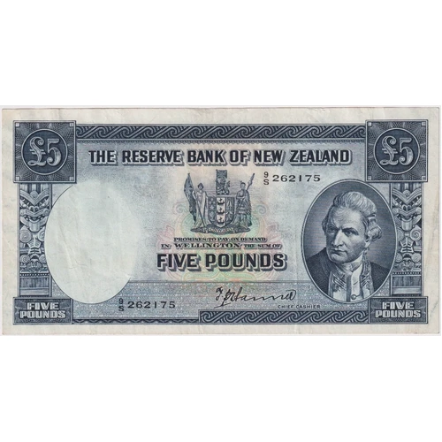 New Zealand 1940 5 Pounds P#160a Hanna good VF