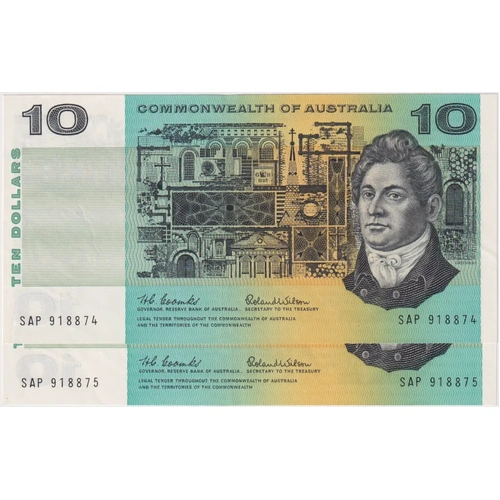 1966 $10 Note Consecutive Pair Coombs/Wilson R301 good EF