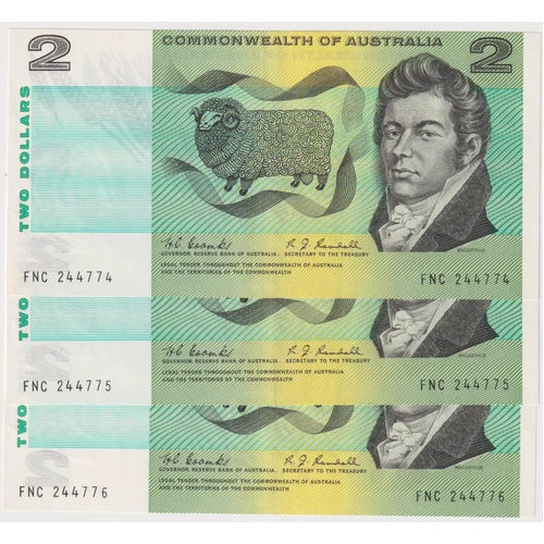 1968 $2 Note Consecutive Trio Coombs/Randall R82 about Uncirculated