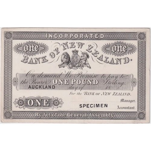Bank of New Zealand 18-- 1 Pound Unissued Printer's Proof 