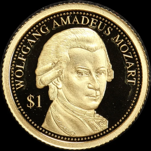 Fiji 2016 Gold 1 Dollar Half Gram Coin Mozart