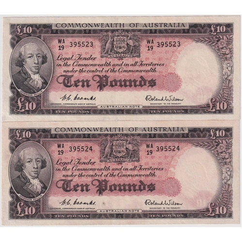 1954 Ten Pound Consecutive Pair Coombs/Wilson R62 good VF