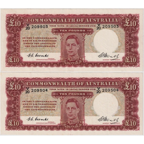 1949 Ten Pound Consecutive Pair Coombs/Watt R60 good EF