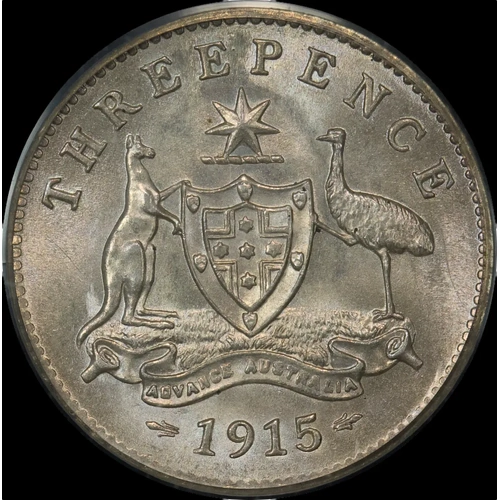 1915 Threepence Choice Unc PCGS MS64