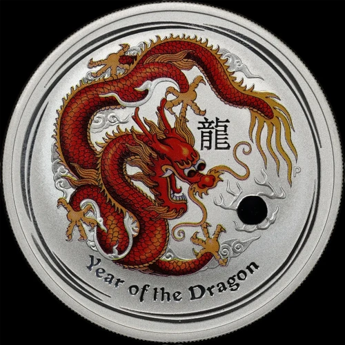 2012 Silver 1 Ounce Uncirculated Coin Lunar Series II Coloured Dragon Red