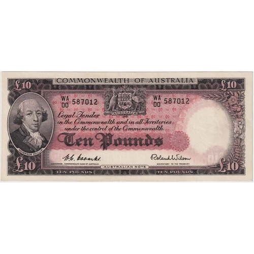 1954 Ten Pound Coombs/Wilson WA/00 First Prefix R62F good VF