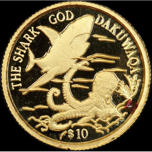 Fiji 1999 Gold Proof 10 Dollars KM# 103 Shark God