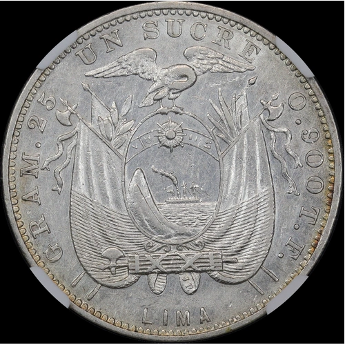 Ecuador 1892-TF Silver Sucre KM# 53.3 NGC AU55