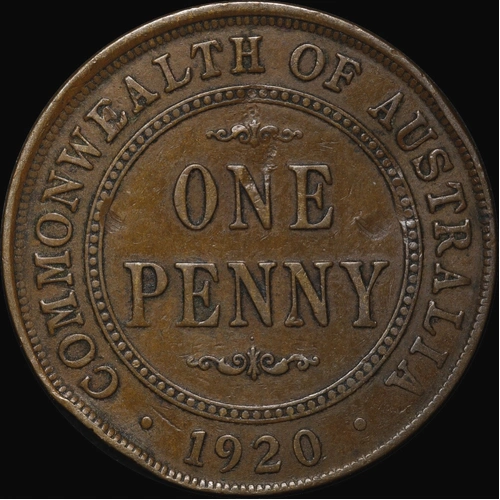 1920 Penny Dot Above Bottom Scroll English Obverse Very Good