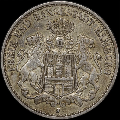 German States (Hamburg) 1910 Silver 3 Mark KM#620 good EF