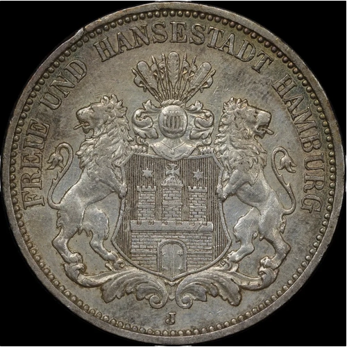 German States (Hamburg) 1912 Silver 3 Mark KM#620 good EF