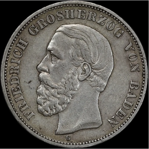 German States (Baden) 1898 Silver 5 Marks KM#268 Extremely Fine