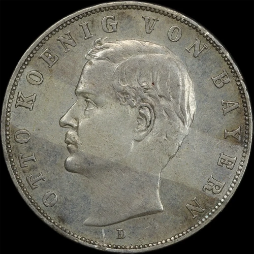 German States (Bavaria) 1913 Silver 3 Mark Otto KM#996 good EF
