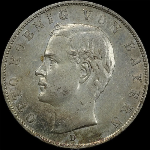 German States (Bavaria) 1911 Silver 3 Mark Otto KM#996 good EF