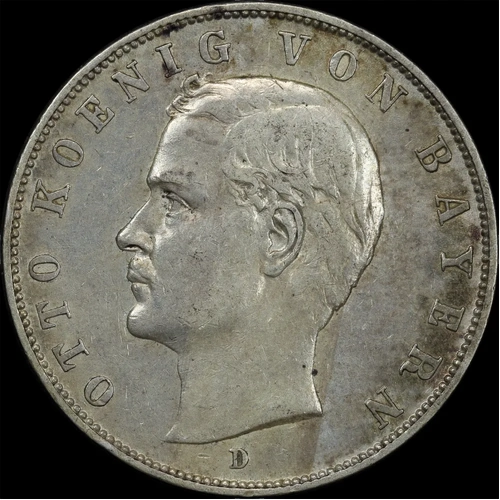 German States (Bavaria) 1909 Silver 3 Mark Otto KM#996 good EF