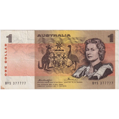 1976 $1 Note Gothic Centre Knight/Wheeler R76A 1 Off Solid Serial Very Fine