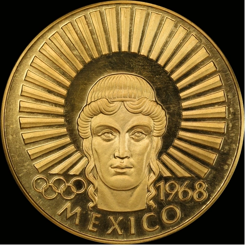 1968 Gold Fantasy 5 Ducat Aureus Magnus Mexico Olympics