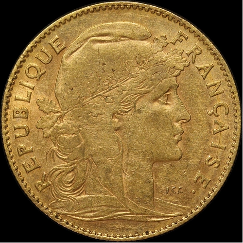 France 1907 Gold 10 Franc KM# 846 Extremely Fine