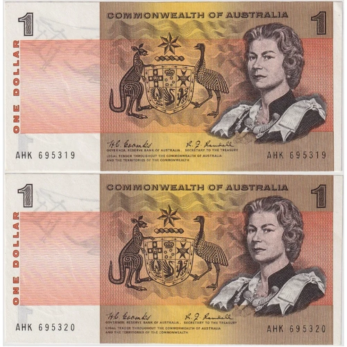 1968 $1 Note Consecutive Pair Coombs/Randall R72 about Uncirculated