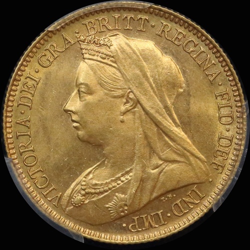 1897 Sydney Veiled Head Half Sovereign Unc (PCGS MS62)