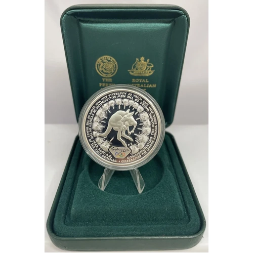 2000 Silver Olympic Proof Coin Kangaroo and Grasstrees