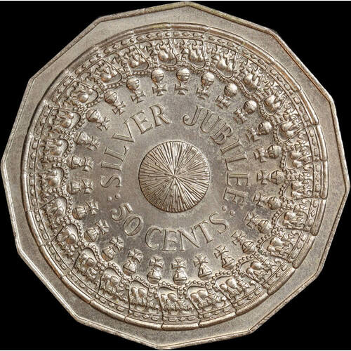 1977 50 Cent QEII Silver Jubilee Uncirculated Sterling & Currency