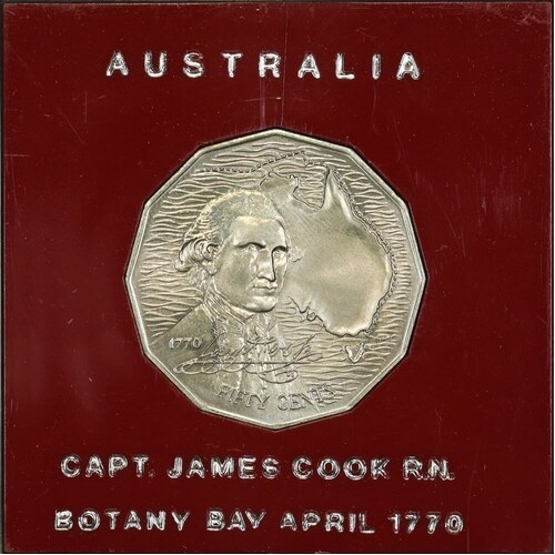1970 50 Cent Specimen Captain Cook in Red Presentation Case