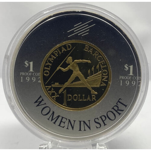 1992 One Dollar Proof Barcelona - Women In Sport Round Capsule
