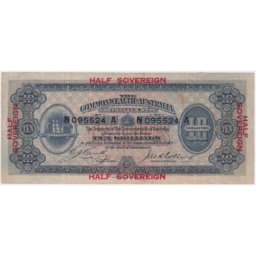 1918 Ten Shilling Cerutty/Collins R3b about VF