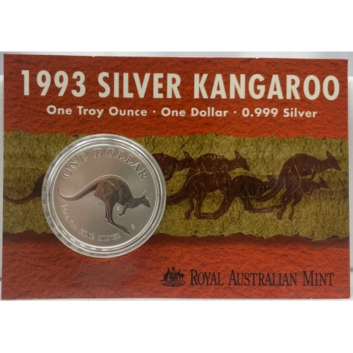 1993 Silver 1 Dollar Uncriculated Coin - Flying Kangaroo