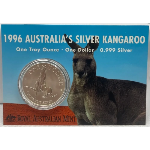 1996 Silver 1 Dollar Uncirculated Coin Kangaroo & Joey