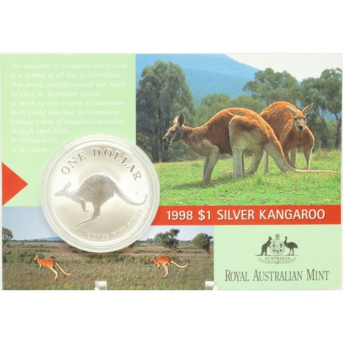1998 One Dollar Silver Kangaroo Unc Coin Bouncing Joey