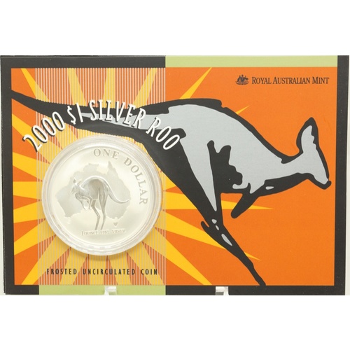 2000 One Dollar Silver Kangaroo Unc Coin Kangaroo and Map
