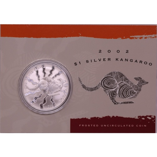 2002 One Dollar Silver Kangaroo Unc Coin Aboriginal Design