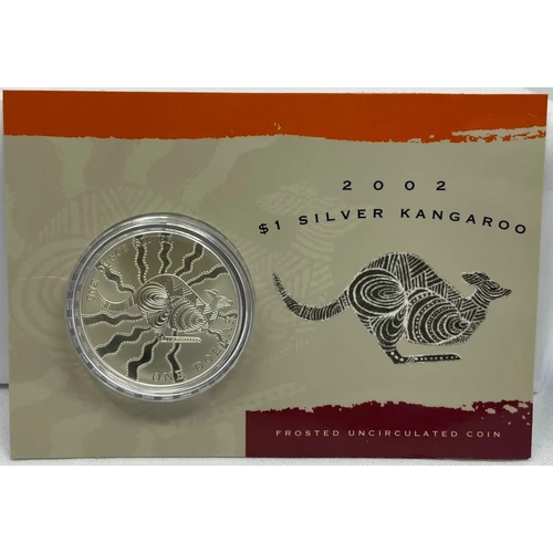 2002 1 Dollar Silver Kangaroo Unc Coin Aboriginal Design