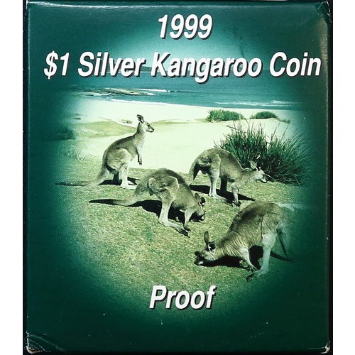 1999 Silver 1 Dollar Proof Coin Two Kangaroos
