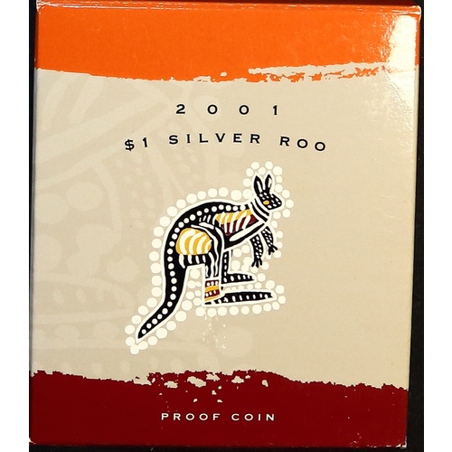 2001 Silver 1 Dollar Proof Coin Kangaroo Aboriginal Dreaming