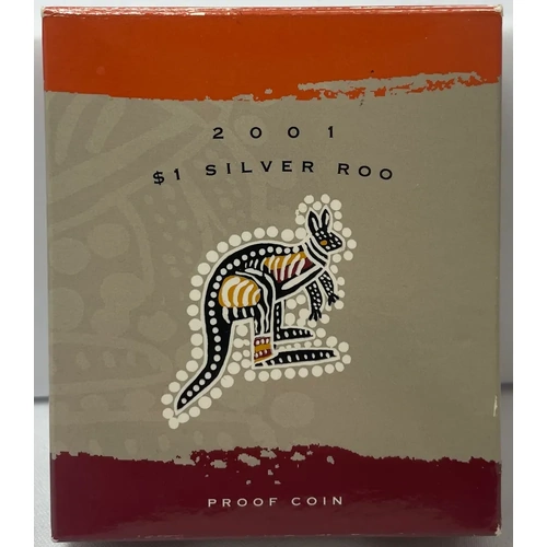 2002 Silver 1 Dollar Proof Coin Kangaroo Aboriginal Design