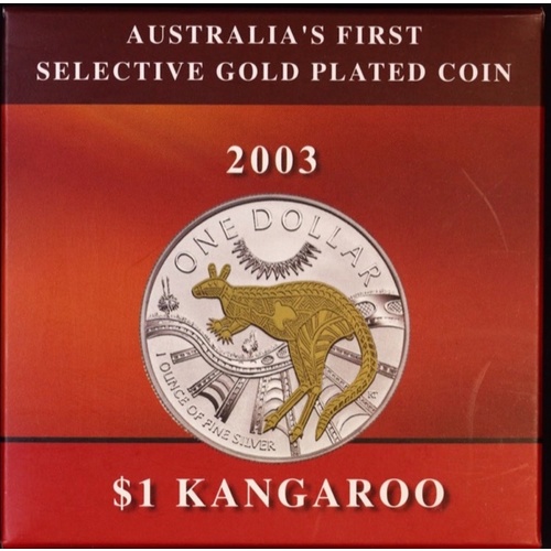2003 Silver 1 Dollar Uncirculated Kangaroo Gold Plated Jirrah-Watty