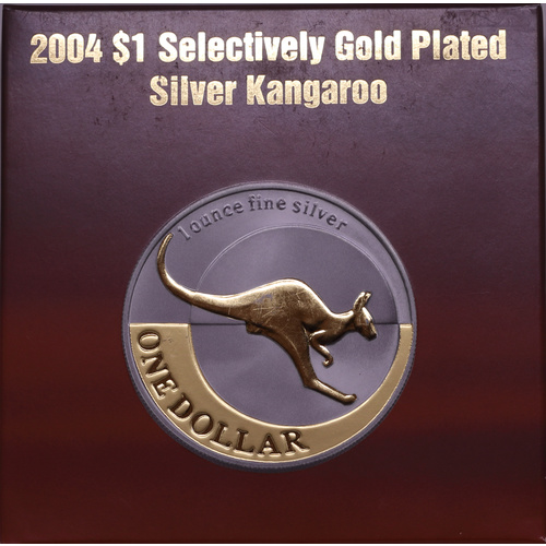 2004 $1 Silver Proof Coin Gold Plated Flying Kangaroo