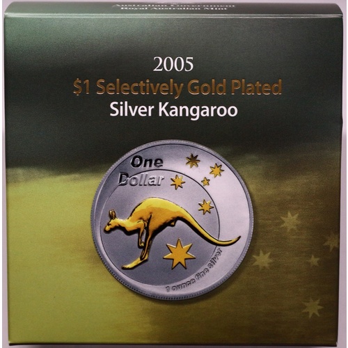 2005 One Dollar Silver Kangaroo Gold Plated Spirit of Australia