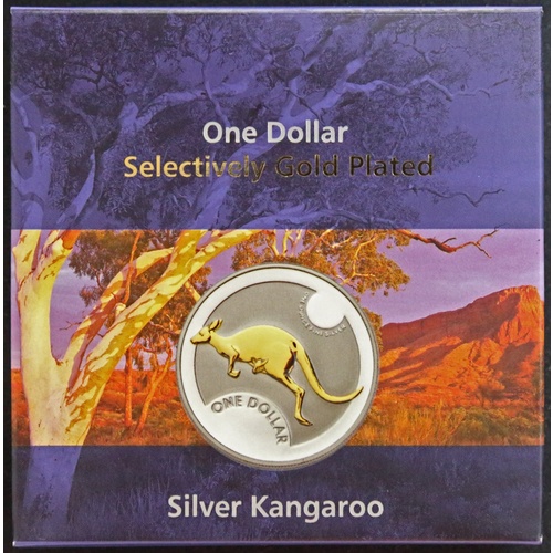 2006 1 Dollar Silver Kangaroo Selectively Gold Plated Spirit of Australia