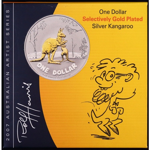 2007 One Dollar Silver Kangaroo Selectively Gold Plated Rolf Harris