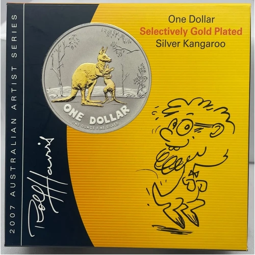 2007 1 Dollar Silver Kangaroo Selectively Gold Plated Rolf Harris